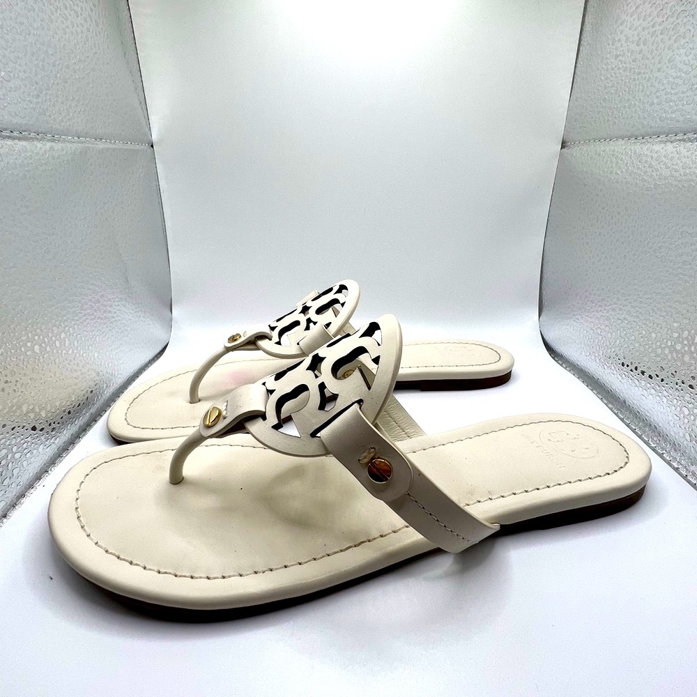 Tory Burch White Miller Leather Sandals Size 8.5